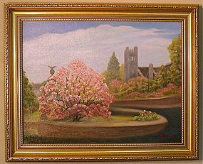 Signed Oil O/C American Painting Magnolia Tree