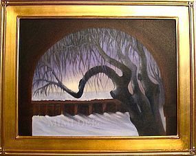 Signed American Oil Landscape Tree Painting Regional Omega Winter