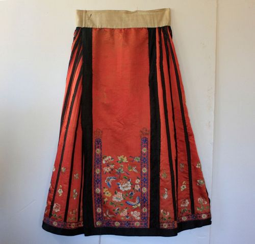 antique Qing Dynasty Chinese red silk embroidered skirt (item #1430707)