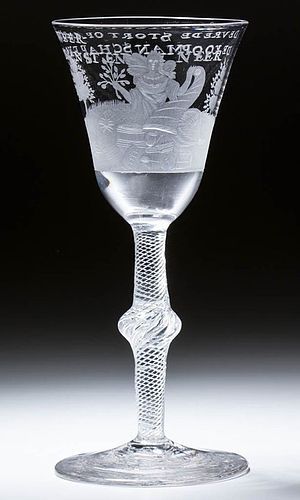 A Georgian Antique Dutch Engraved Air Twist Wine Glass c1755 (item #1327462)