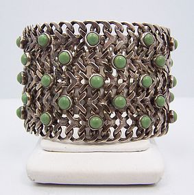 Far Fan Vintage Mexican Silver Turquoise Chain Bracelet Pre-1950 (item ...
