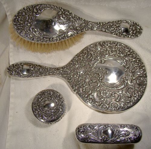Piece Sterling Silver Brush Mirror, Silver Vanity Set Brush And Mirror