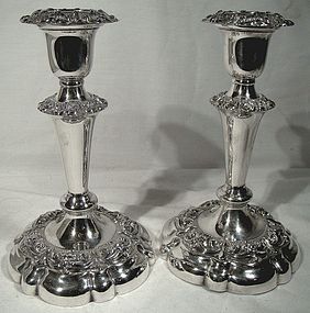 Pair ELLIS-BARKER Silver Plate 7 CANDLESTICKS with BOBECHES 1910