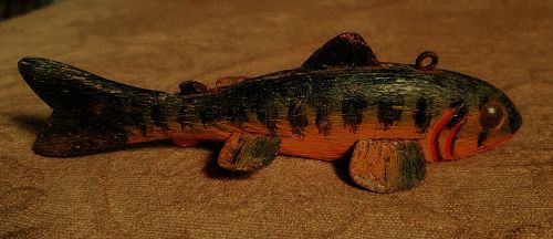 1940s Scarce Folk Art Hand Painted+Carved Ice Fishing Fish Decoy (item  #1467784)